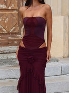 Velnoir™ Amarante Rosette Maxi Dress - Velnoir™