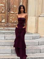 Velnoir™ Amarante Rosette Maxi Dress - Velnoir™