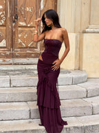 Velnoir™ Amarante Rosette Maxi Dress - Velnoir™