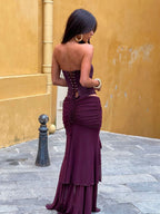 Velnoir™ Amarante Rosette Maxi Dress - Velnoir™
